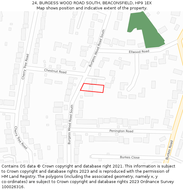 24, BURGESS WOOD ROAD SOUTH, BEACONSFIELD, HP9 1EX: Location map and indicative extent of plot