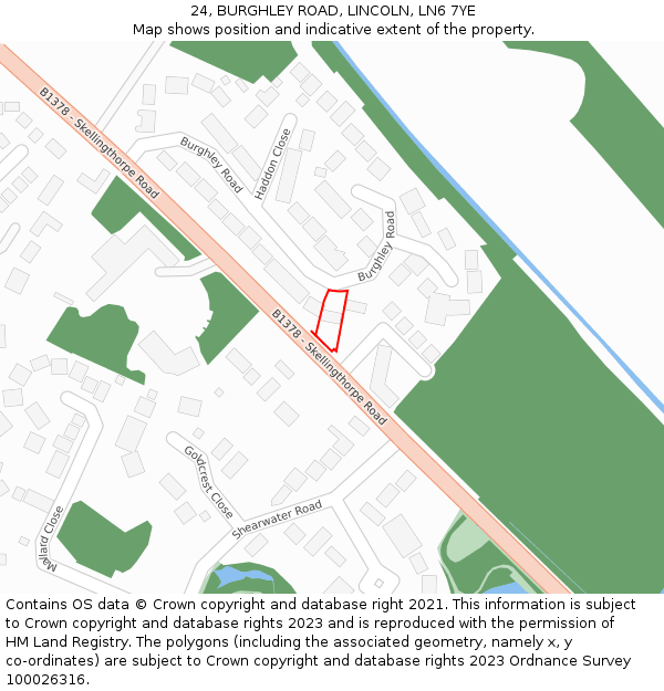 24, BURGHLEY ROAD, LINCOLN, LN6 7YE: Location map and indicative extent of plot