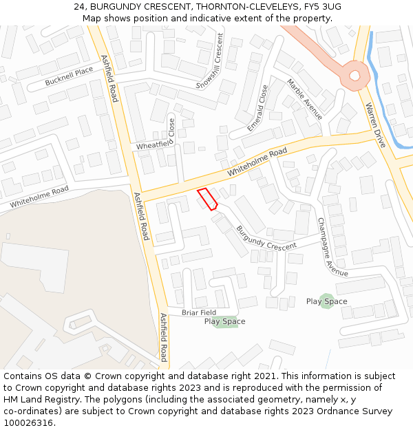 24, BURGUNDY CRESCENT, THORNTON-CLEVELEYS, FY5 3UG: Location map and indicative extent of plot