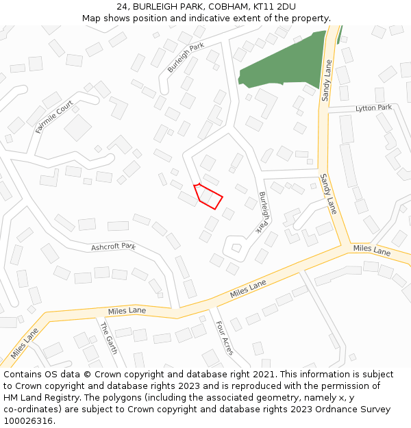 24, BURLEIGH PARK, COBHAM, KT11 2DU: Location map and indicative extent of plot
