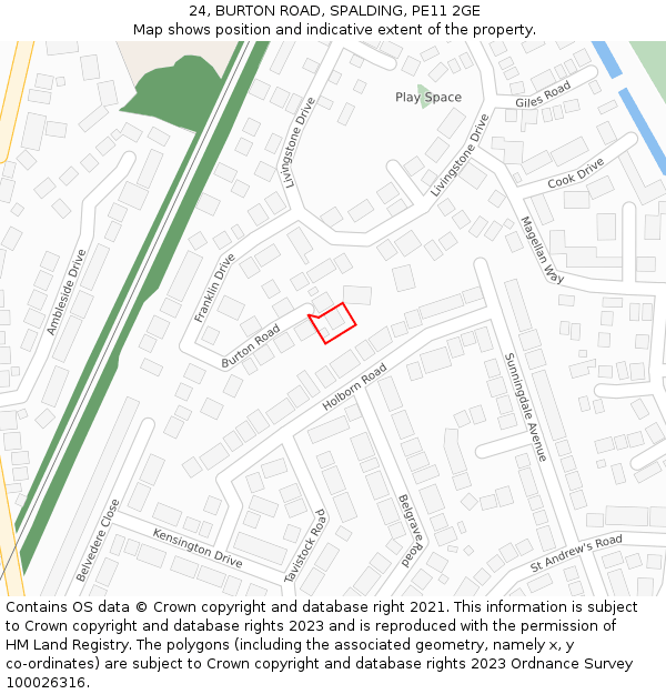 24, BURTON ROAD, SPALDING, PE11 2GE: Location map and indicative extent of plot