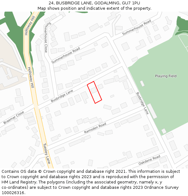 24, BUSBRIDGE LANE, GODALMING, GU7 1PU: Location map and indicative extent of plot
