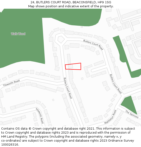 24, BUTLERS COURT ROAD, BEACONSFIELD, HP9 1SG: Location map and indicative extent of plot