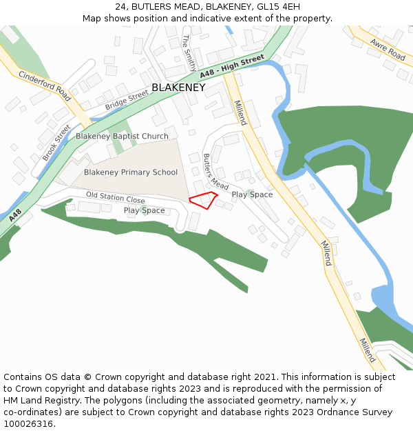 24, BUTLERS MEAD, BLAKENEY, GL15 4EH: Location map and indicative extent of plot