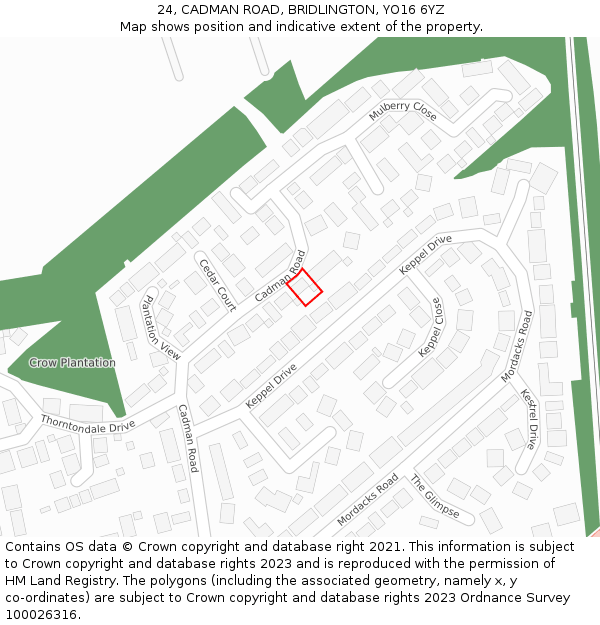 24, CADMAN ROAD, BRIDLINGTON, YO16 6YZ: Location map and indicative extent of plot