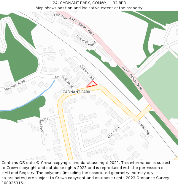 24, CADNANT PARK, CONWY, LL32 8PR: Location map and indicative extent of plot