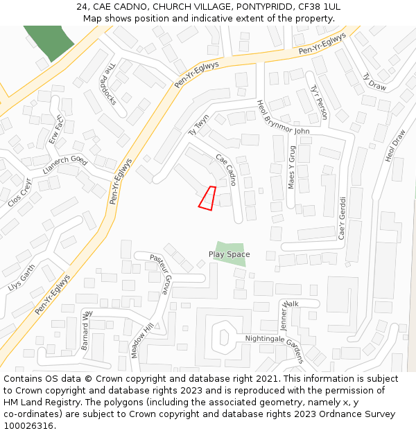 24, CAE CADNO, CHURCH VILLAGE, PONTYPRIDD, CF38 1UL: Location map and indicative extent of plot