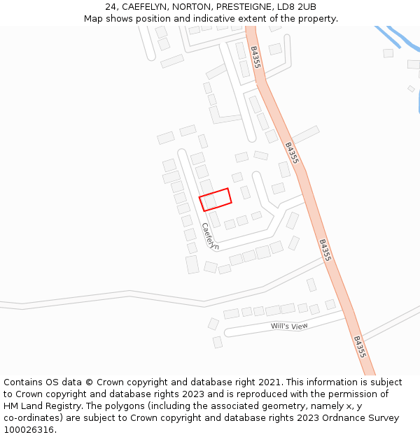 24, CAEFELYN, NORTON, PRESTEIGNE, LD8 2UB: Location map and indicative extent of plot