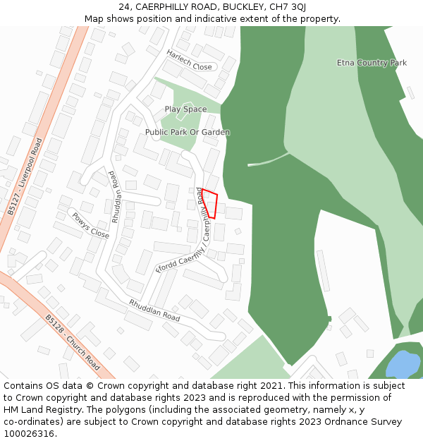24, CAERPHILLY ROAD, BUCKLEY, CH7 3QJ: Location map and indicative extent of plot