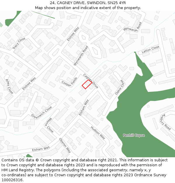 24, CAGNEY DRIVE, SWINDON, SN25 4YR: Location map and indicative extent of plot