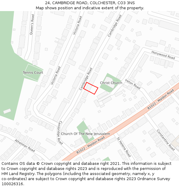 24, CAMBRIDGE ROAD, COLCHESTER, CO3 3NS: Location map and indicative extent of plot