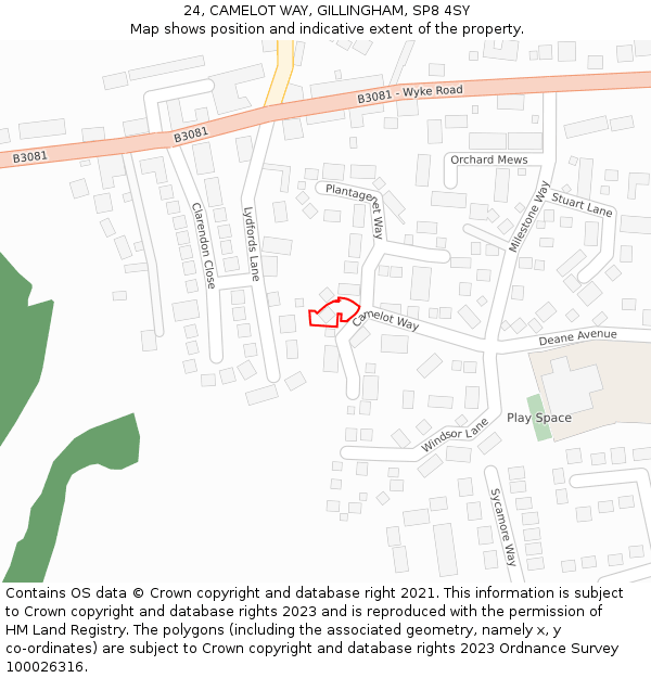 24, CAMELOT WAY, GILLINGHAM, SP8 4SY: Location map and indicative extent of plot