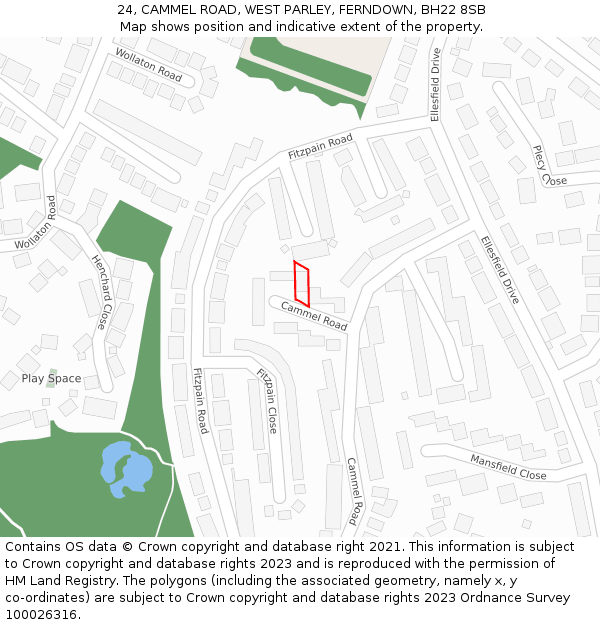24, CAMMEL ROAD, WEST PARLEY, FERNDOWN, BH22 8SB: Location map and indicative extent of plot