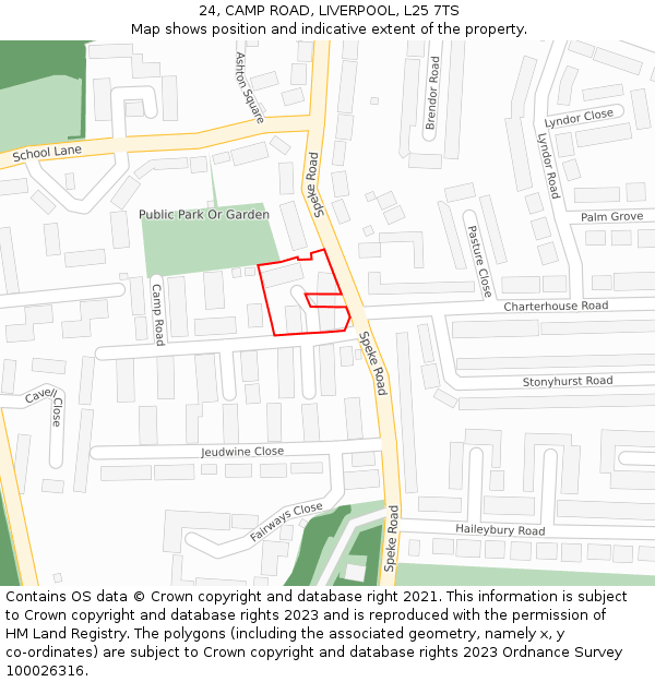 24, CAMP ROAD, LIVERPOOL, L25 7TS: Location map and indicative extent of plot