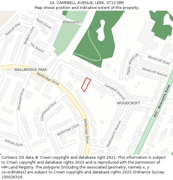 24, CAMPBELL AVENUE, LEEK, ST13 5RR: Location map and indicative extent of plot