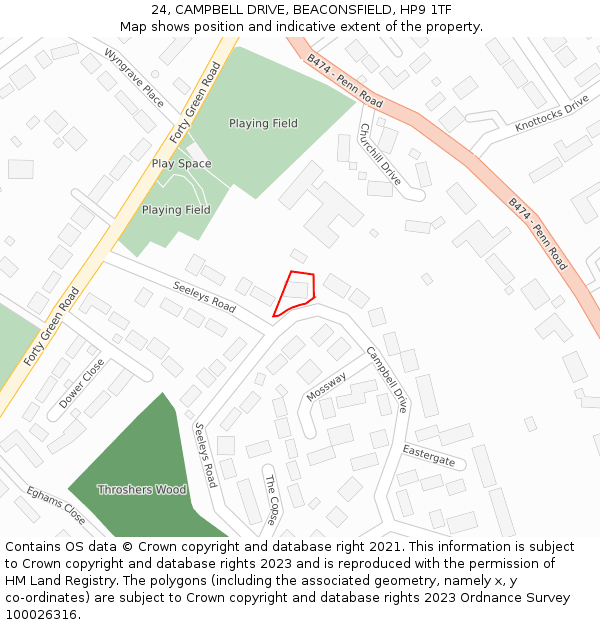 24, CAMPBELL DRIVE, BEACONSFIELD, HP9 1TF: Location map and indicative extent of plot