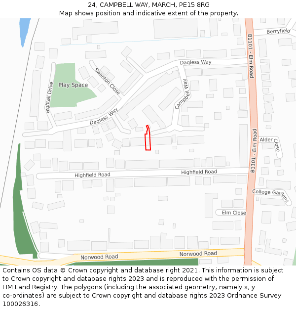 24, CAMPBELL WAY, MARCH, PE15 8RG: Location map and indicative extent of plot