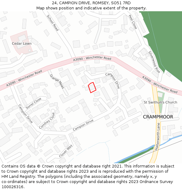 24, CAMPION DRIVE, ROMSEY, SO51 7RD: Location map and indicative extent of plot