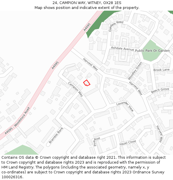 24, CAMPION WAY, WITNEY, OX28 1ES: Location map and indicative extent of plot