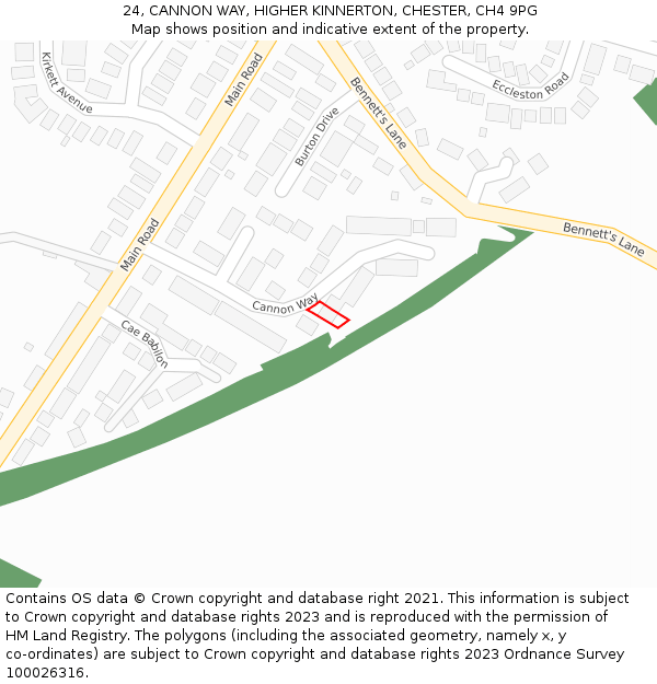 24, CANNON WAY, HIGHER KINNERTON, CHESTER, CH4 9PG: Location map and indicative extent of plot