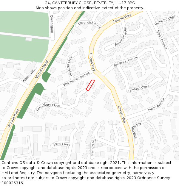 24, CANTERBURY CLOSE, BEVERLEY, HU17 8PS: Location map and indicative extent of plot