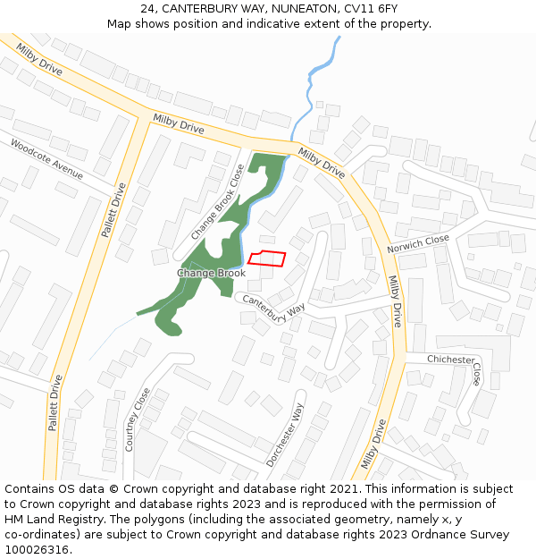 24, CANTERBURY WAY, NUNEATON, CV11 6FY: Location map and indicative extent of plot