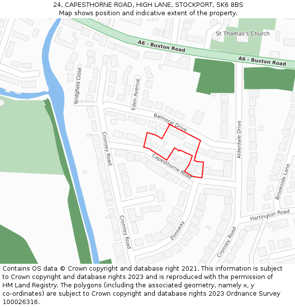 24, CAPESTHORNE ROAD, HIGH LANE, STOCKPORT, SK6 8BS: Location map and indicative extent of plot