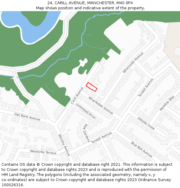 24, CARILL AVENUE, MANCHESTER, M40 9PX: Location map and indicative extent of plot