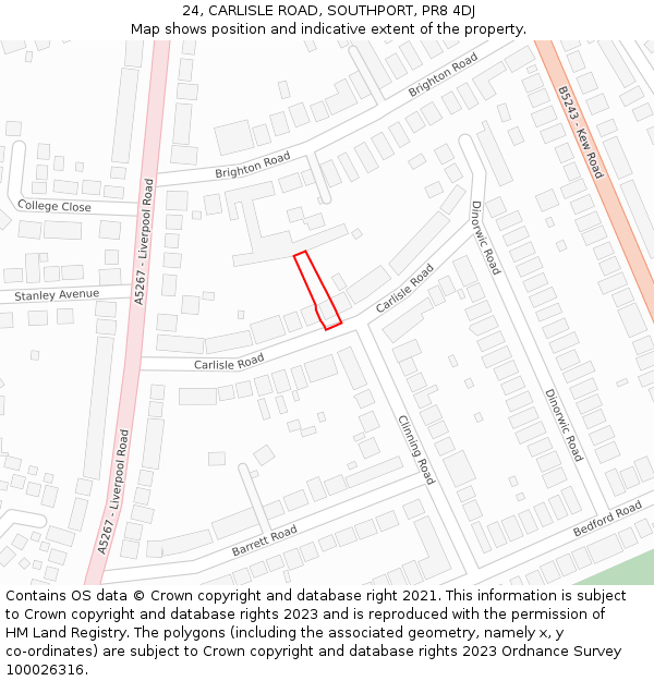 24, CARLISLE ROAD, SOUTHPORT, PR8 4DJ: Location map and indicative extent of plot