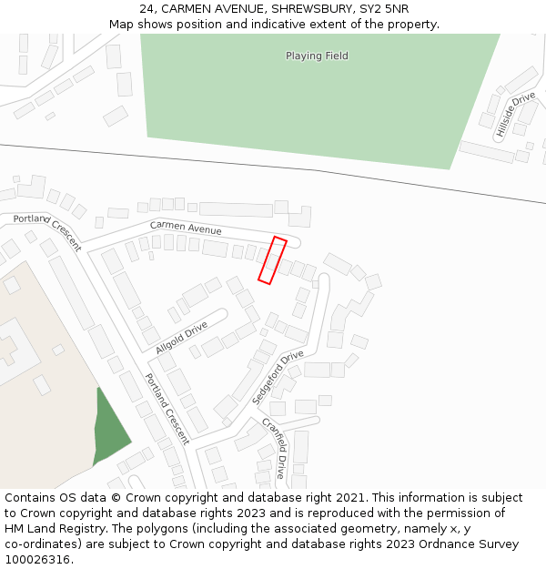 24, CARMEN AVENUE, SHREWSBURY, SY2 5NR: Location map and indicative extent of plot