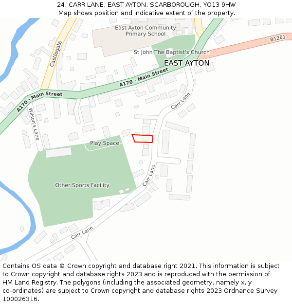 24, CARR LANE, EAST AYTON, SCARBOROUGH, YO13 9HW: Location map and indicative extent of plot