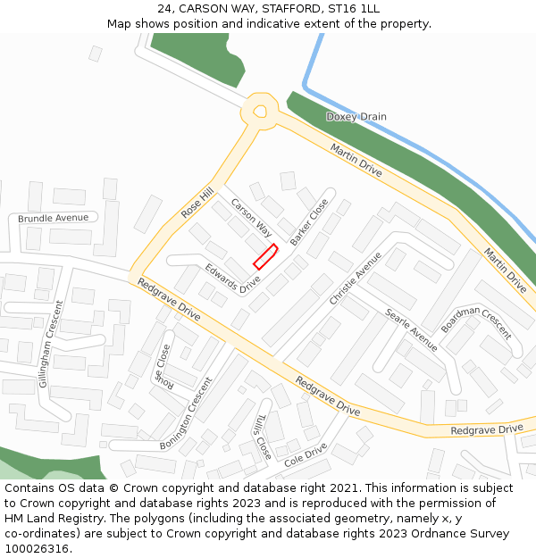 24, CARSON WAY, STAFFORD, ST16 1LL: Location map and indicative extent of plot