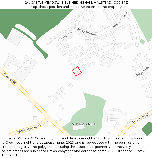 24, CASTLE MEADOW, SIBLE HEDINGHAM, HALSTEAD, CO9 3PZ: Location map and indicative extent of plot