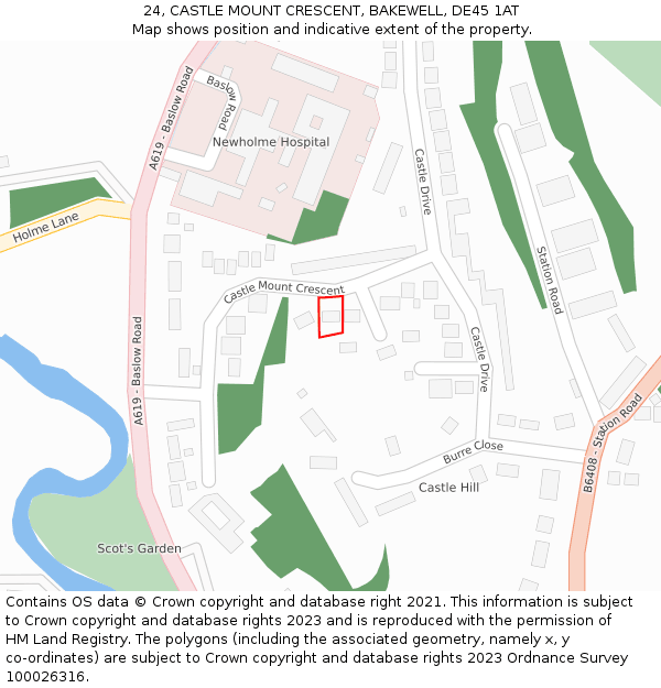 24, CASTLE MOUNT CRESCENT, BAKEWELL, DE45 1AT: Location map and indicative extent of plot