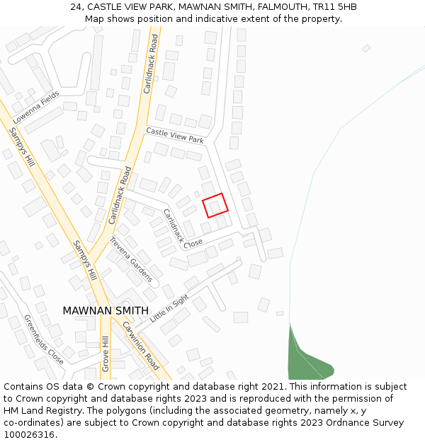 24, CASTLE VIEW PARK, MAWNAN SMITH, FALMOUTH, TR11 5HB: Location map and indicative extent of plot