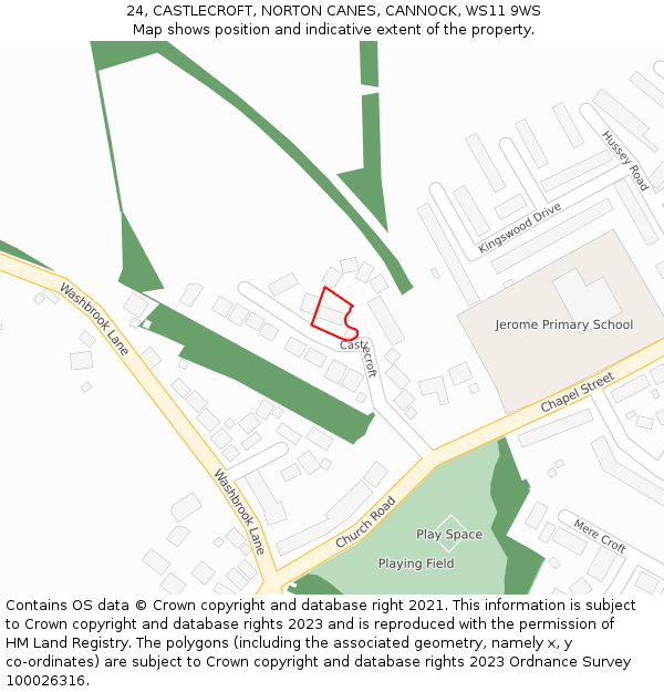 24, CASTLECROFT, NORTON CANES, CANNOCK, WS11 9WS: Location map and indicative extent of plot