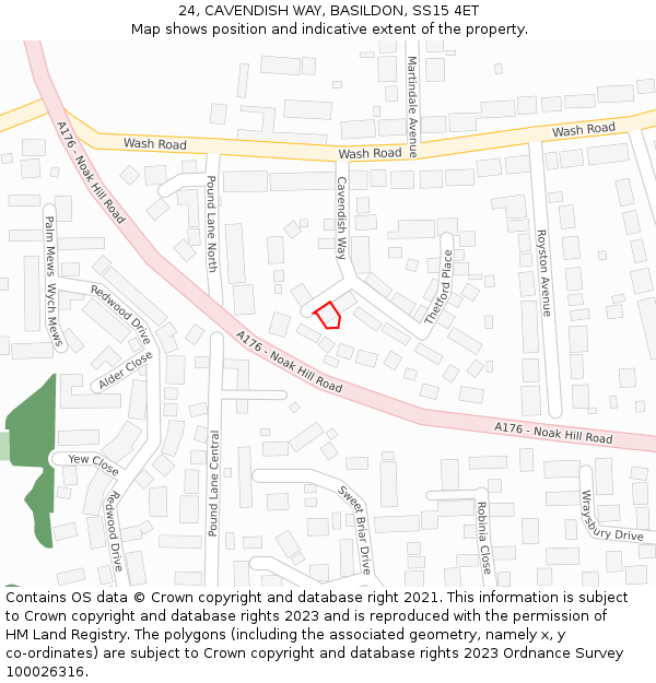 24, CAVENDISH WAY, BASILDON, SS15 4ET: Location map and indicative extent of plot