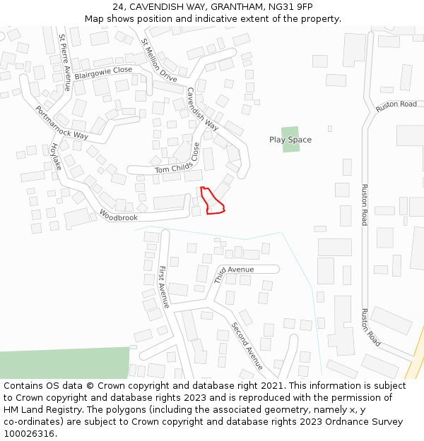 24, CAVENDISH WAY, GRANTHAM, NG31 9FP: Location map and indicative extent of plot