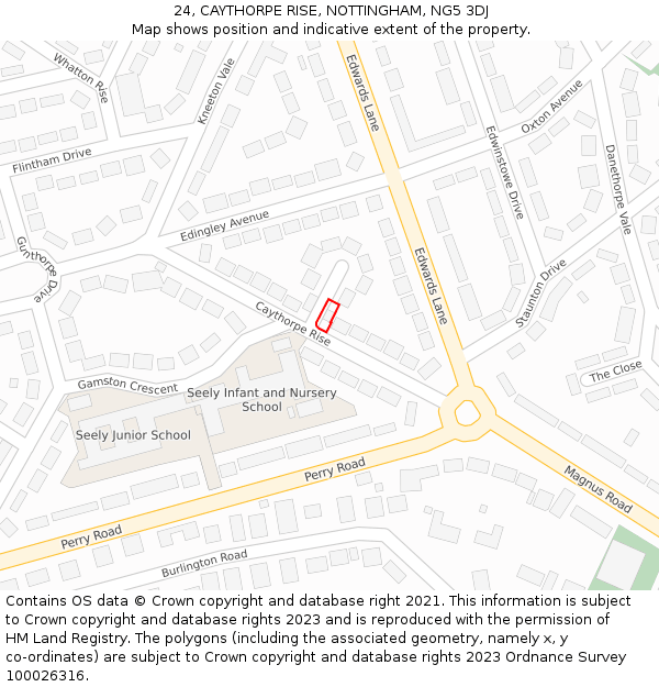 24, CAYTHORPE RISE, NOTTINGHAM, NG5 3DJ: Location map and indicative extent of plot