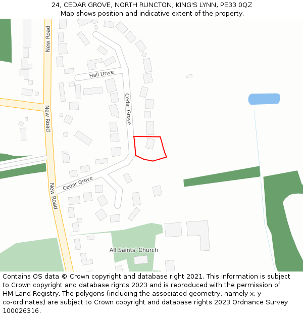 24, CEDAR GROVE, NORTH RUNCTON, KING'S LYNN, PE33 0QZ: Location map and indicative extent of plot