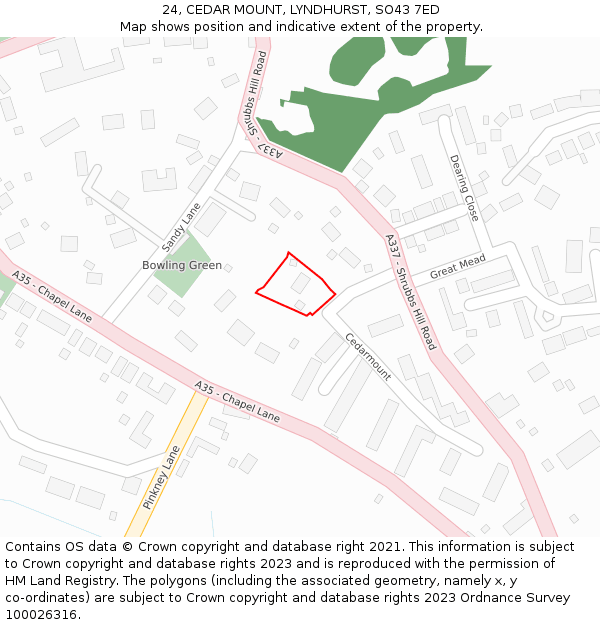 24, CEDAR MOUNT, LYNDHURST, SO43 7ED: Location map and indicative extent of plot