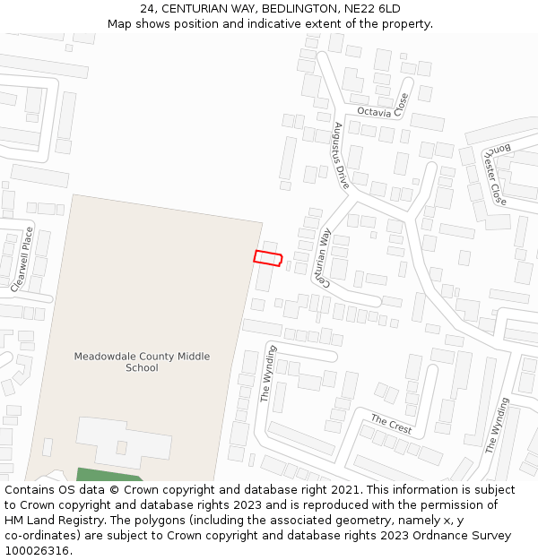 24, CENTURIAN WAY, BEDLINGTON, NE22 6LD: Location map and indicative extent of plot