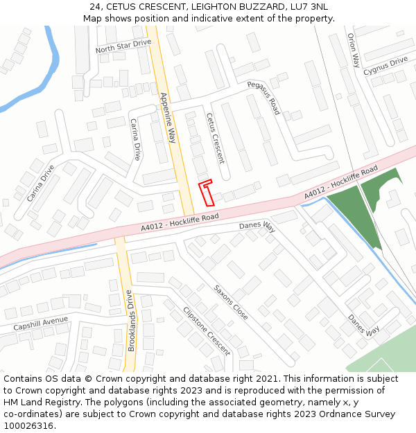 24, CETUS CRESCENT, LEIGHTON BUZZARD, LU7 3NL: Location map and indicative extent of plot