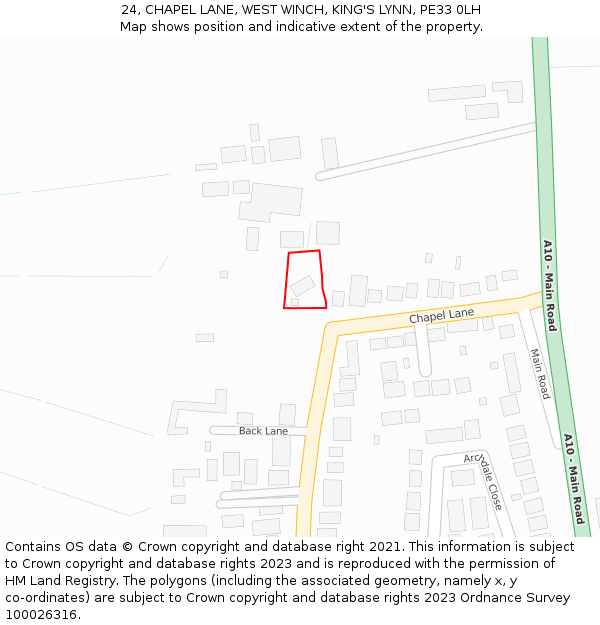 24, CHAPEL LANE, WEST WINCH, KING'S LYNN, PE33 0LH: Location map and indicative extent of plot