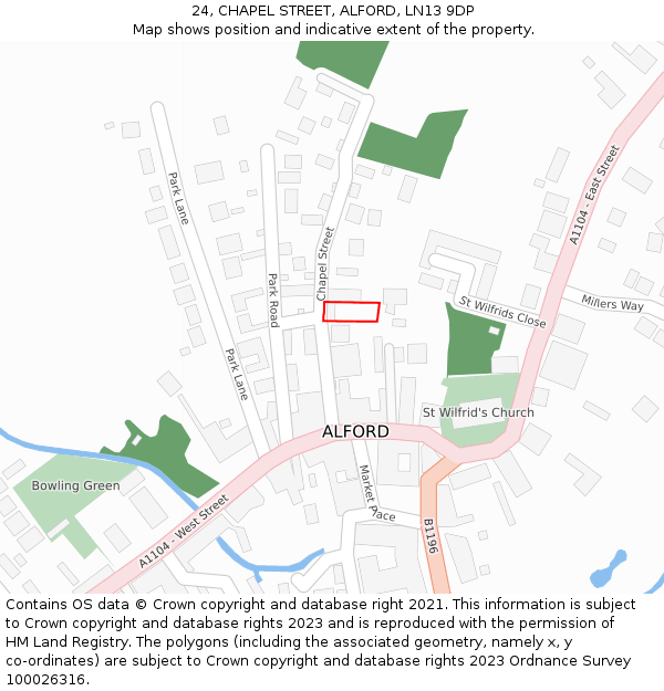 24, CHAPEL STREET, ALFORD, LN13 9DP: Location map and indicative extent of plot