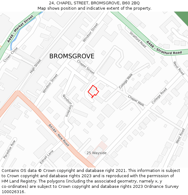 24, CHAPEL STREET, BROMSGROVE, B60 2BQ: Location map and indicative extent of plot