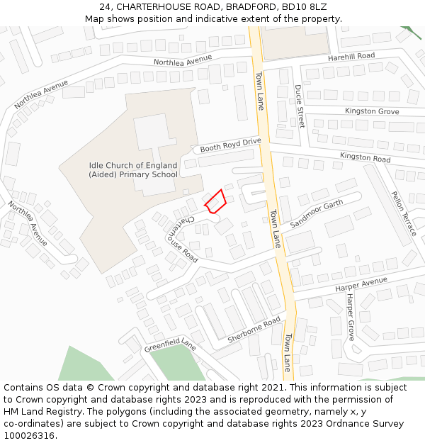 24, CHARTERHOUSE ROAD, BRADFORD, BD10 8LZ: Location map and indicative extent of plot