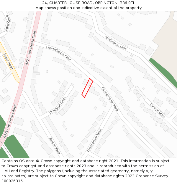 24, CHARTERHOUSE ROAD, ORPINGTON, BR6 9EL: Location map and indicative extent of plot