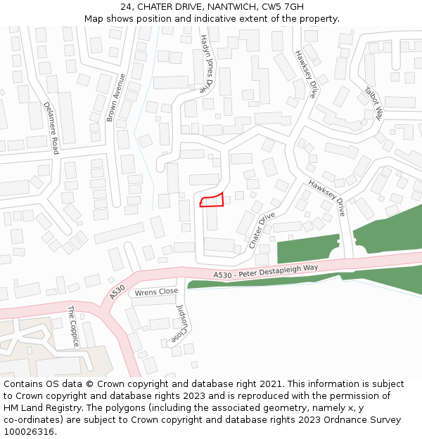 24, CHATER DRIVE, NANTWICH, CW5 7GH: Location map and indicative extent of plot