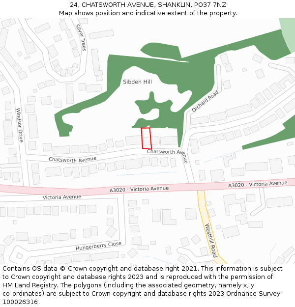 24, CHATSWORTH AVENUE, SHANKLIN, PO37 7NZ: Location map and indicative extent of plot